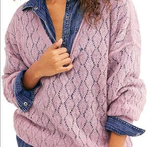 Free People Open Stitch V Neck Women’s Oversized Sweater - Lilac XS